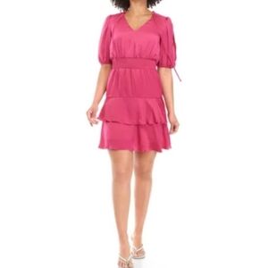 Sam Edelman Hot Pink Tiered Satin Ruffle Dress Size XL